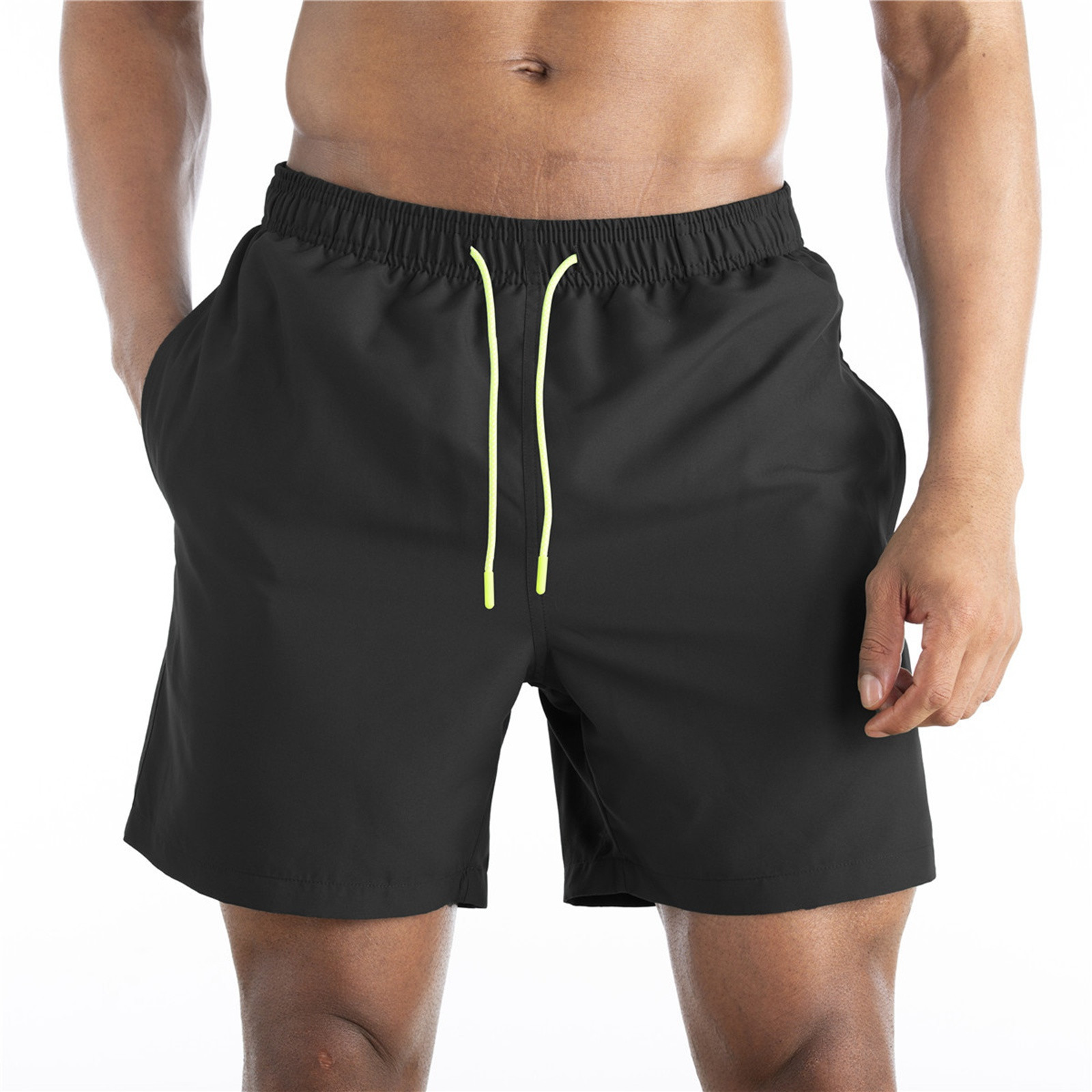 thumbnail image 3 of Pantalones cortos deportivos de verano para hombre, de color liso y tendencia, para correr y hacer ejercicio: material de nailon de secado rápido, un bolsillo, ideales para la playa y el ejercicio., 3 of 7
